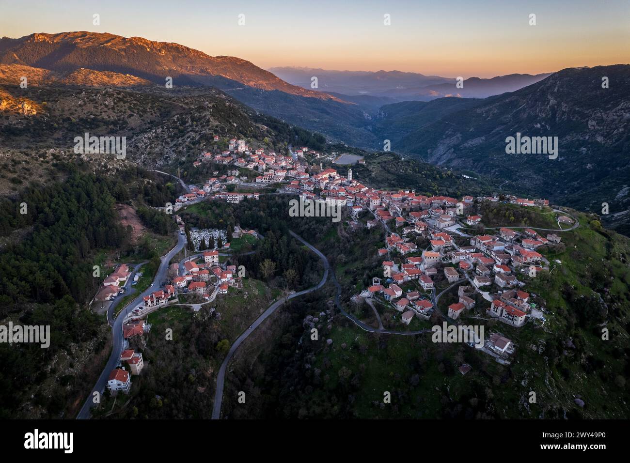 Dimitsana Village Bei Sonnenuntergang Stockfoto