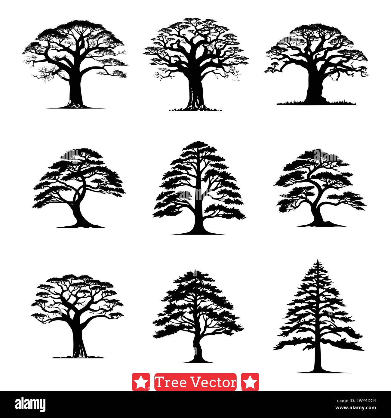 Arboreal Elegance atemberaubende Baumsilhouetten Bundle für kreative Unternehmungen Stock Vektor