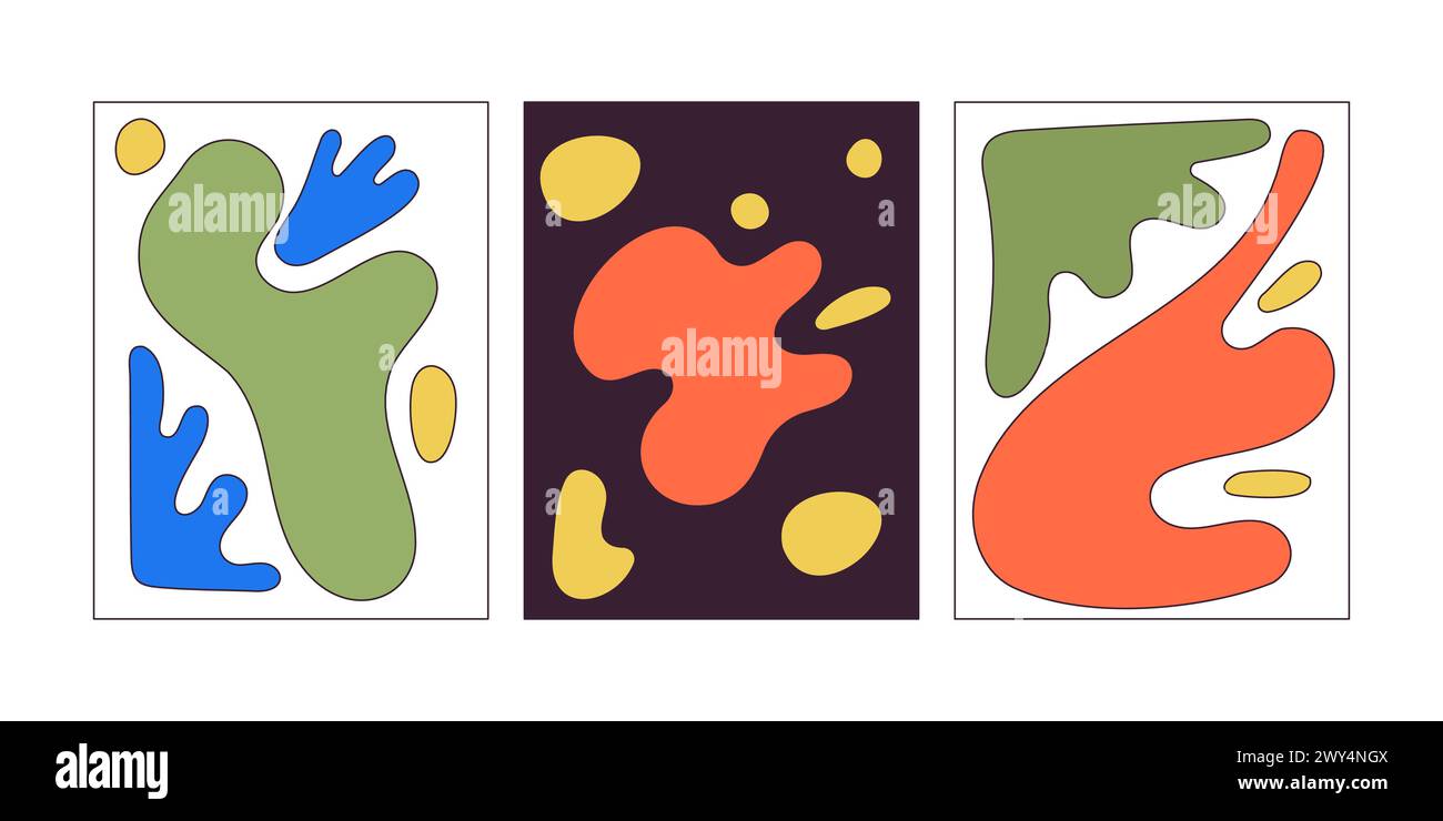 Abstrakte Gemälde 2D lineare Zeichentrickobjekte Set Stock Vektor