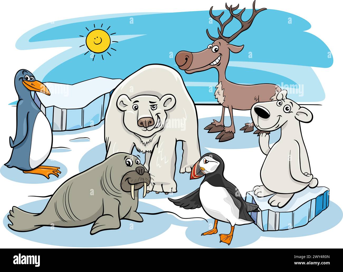 Comic-Illustration der Polartier-Comic-Charaktergruppe Stock Vektor