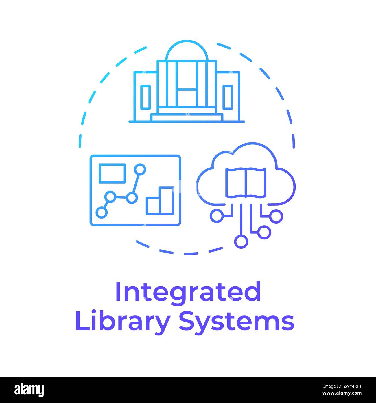 Integriertes Bibliothekssystem Symbol für blaues Gradientenkonzept Stock Vektor