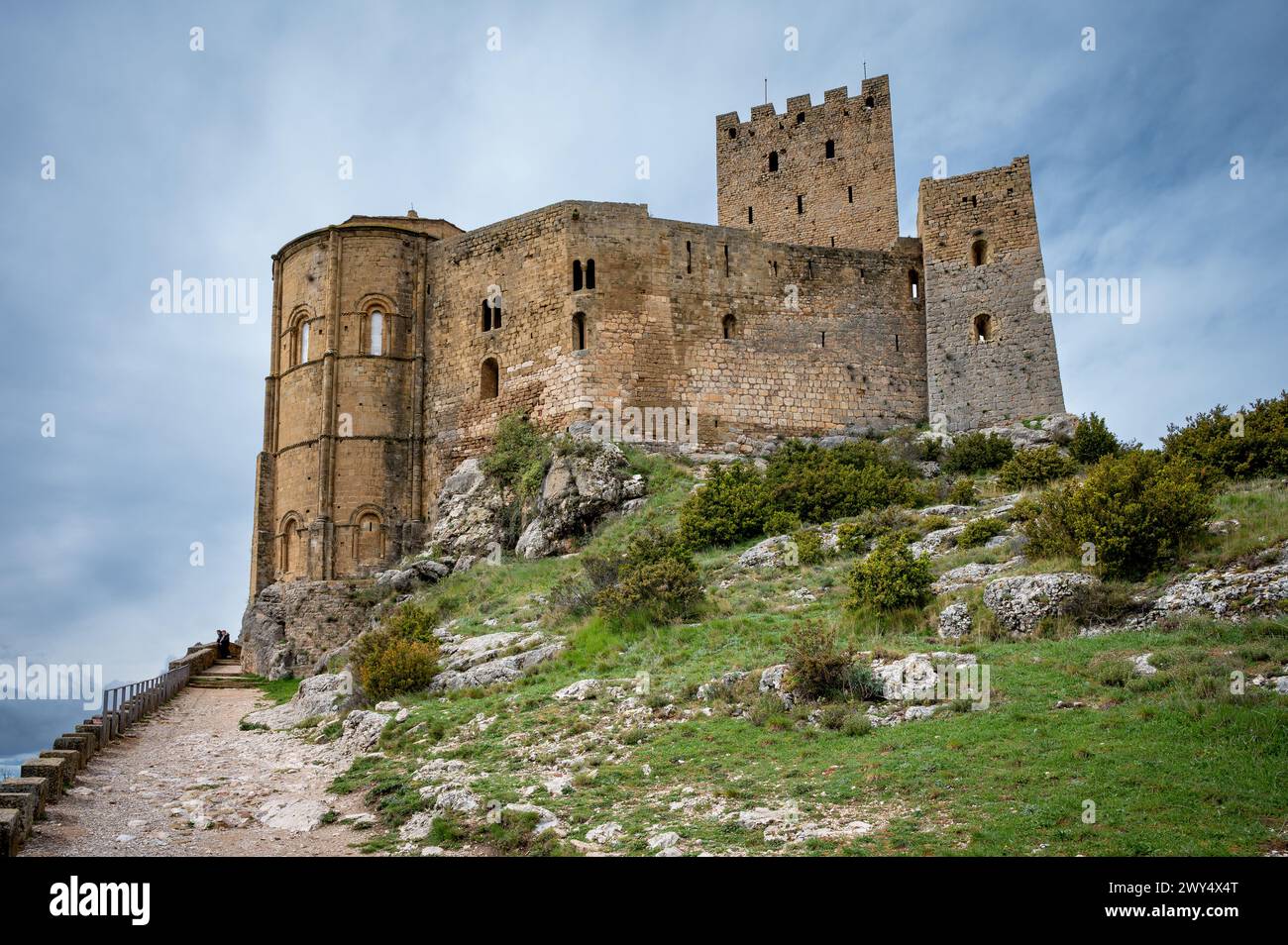 Blick auf die Burg von Loarre, Loarre, Huesca, Aragon, Spanien Stockfoto