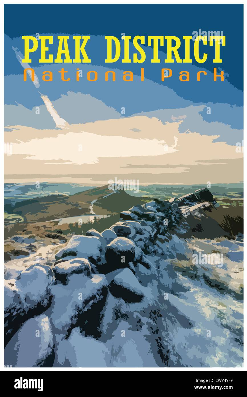 Die Kakerlaken, Staffordshire Nostalgisches Retro-Winterreiseposter-Konzept des Peak District National Park, England, Großbritannien im Stil von Arbeitsprojekten Stock Vektor