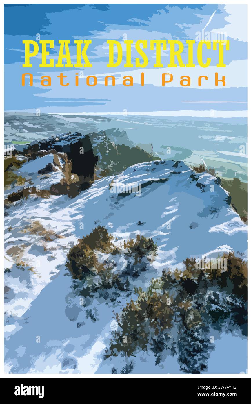 Die Kakerlaken, Staffordshire Nostalgisches Retro-Winterreiseposter-Konzept des Peak District National Park, England, Großbritannien im Stil von Arbeitsprojekten Stock Vektor