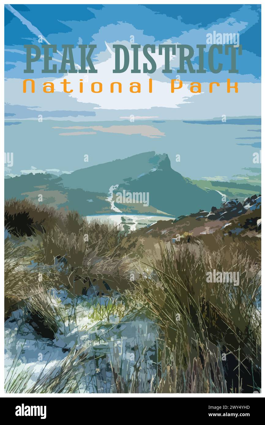 Die Kakerlaken, Staffordshire Nostalgisches Retro-Winterreiseposter-Konzept des Peak District National Park, England, Großbritannien im Stil von Arbeitsprojekten Stock Vektor