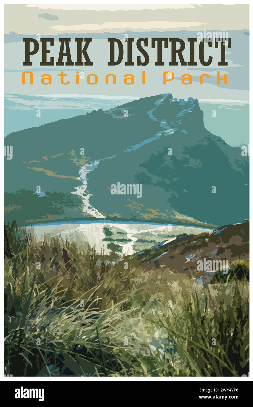 Die Kakerlaken, Staffordshire Nostalgisches Retro-Winterreiseposter-Konzept des Peak District National Park, England, Großbritannien im Stil von Arbeitsprojekten Stock Vektor