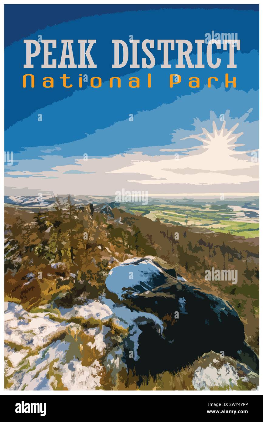 Die Kakerlaken, Staffordshire Nostalgisches Retro-Winterreiseposter-Konzept des Peak District National Park, England, Großbritannien im Stil von Arbeitsprojekten Stock Vektor