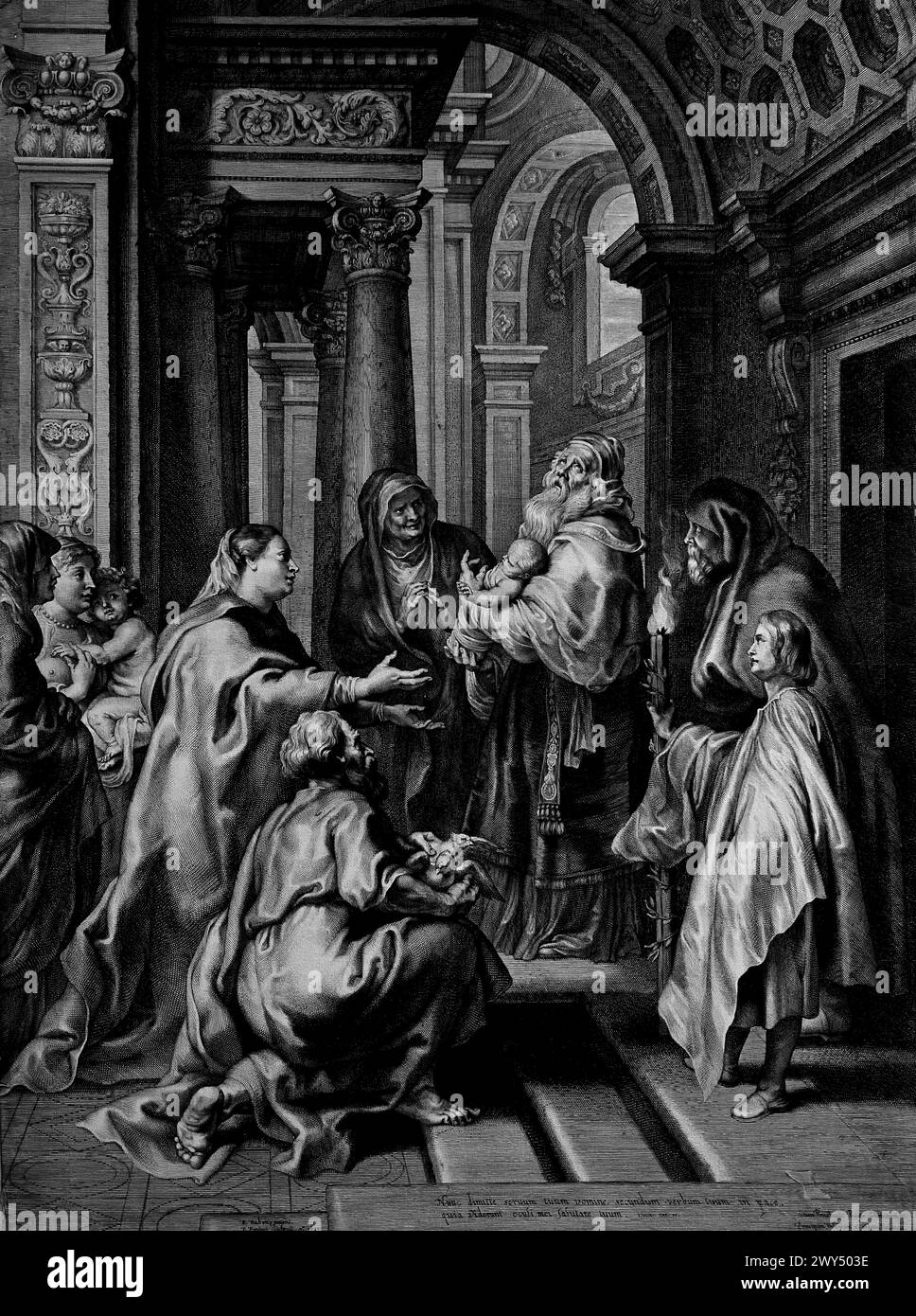 Presentatie in de tempel 1638 Peter Paul Rubens von Paulus Pontius (Mai 1603 – 16. Januar 1658) war ein flämischer Kupferstecher und Maler. Er arbeitete mit den Künstlern Peter Paul Rubens und Anthony van Dyck Royal Museum of Fine Arts in Antwerpen, Belgien, Belgien. Stockfoto