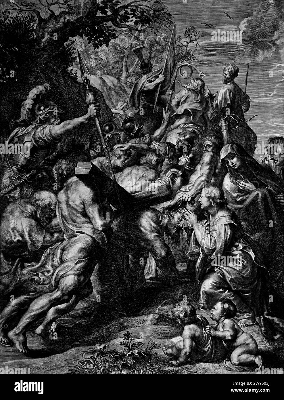 Kruisdraging - mit dem Kreuz 1632 Peter Paul Rubens von Paulus Pontius (Mai 1603 – 16. Januar 1658) war ein flämischer Kupferstecher und Maler. Er arbeitete mit den Künstlern Peter Paul Rubens und Anthony van Dyck Royal Museum of Fine Arts in Antwerpen, Belgien, Belgien. Stockfoto