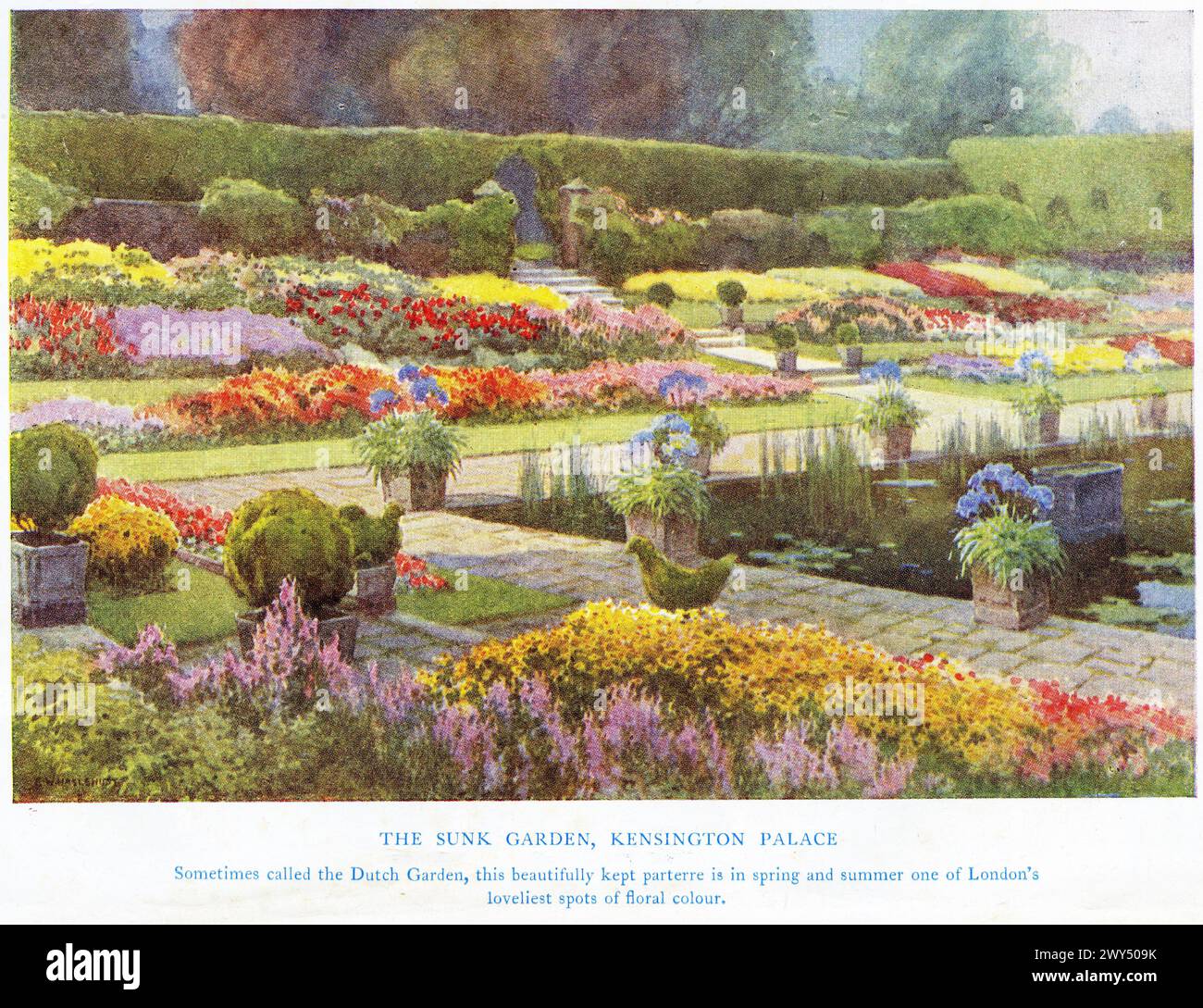 Aquarell des Sunk Garden, Kensington Palace, London, um 1927 Stockfoto