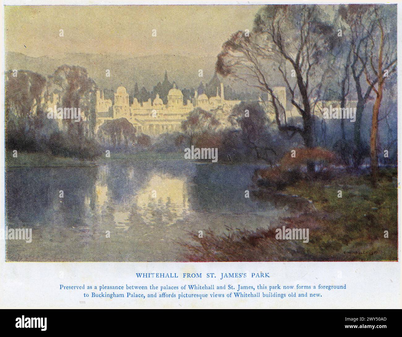 Aquarell von Whitehall aus St James's Park, London, um 1927 Stockfoto