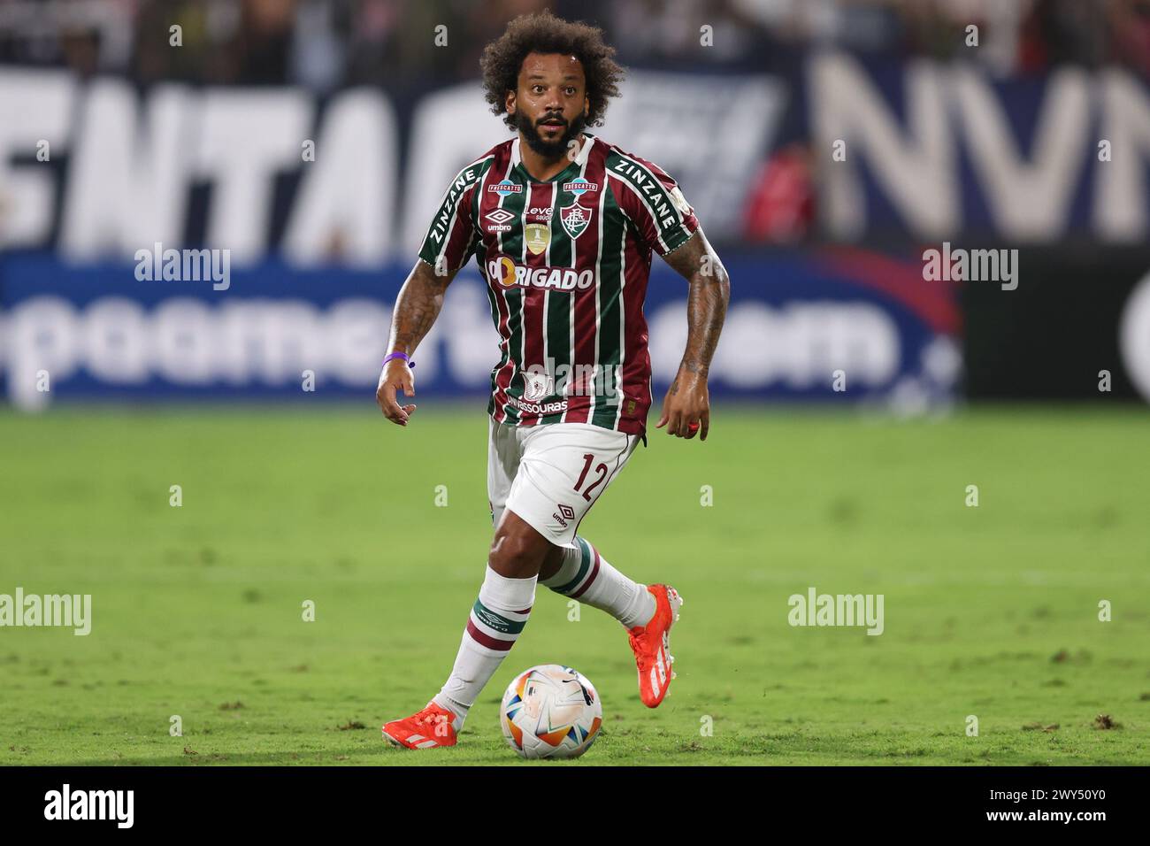 Lima, Peru. April 2024. Marcelo Vieira von Fluminense spielte am 3. April 2024 im Alejandro Villanueva Melcochita Stadion in Lima, Peru, während des CONMEBOL Libertadores Cup, Gruppe A, Datum 1, zwischen Alianza Lima und Fluminense FC. (Foto: Miguel Marrufo/PRESSINPHOTO) Credit: PRESSINPHOTO SPORTS AGENCY/Alamy Live News Stockfoto