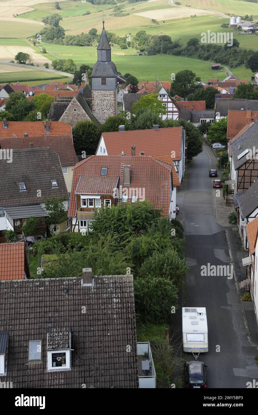 Blick auf das Dorf Trendelburg, Deutschland Stockfoto