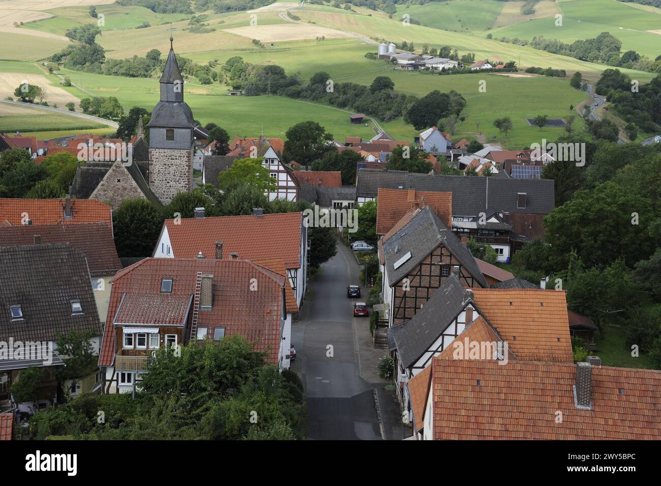 Blick auf das Dorf Trendelburg, Deutschland Stockfoto