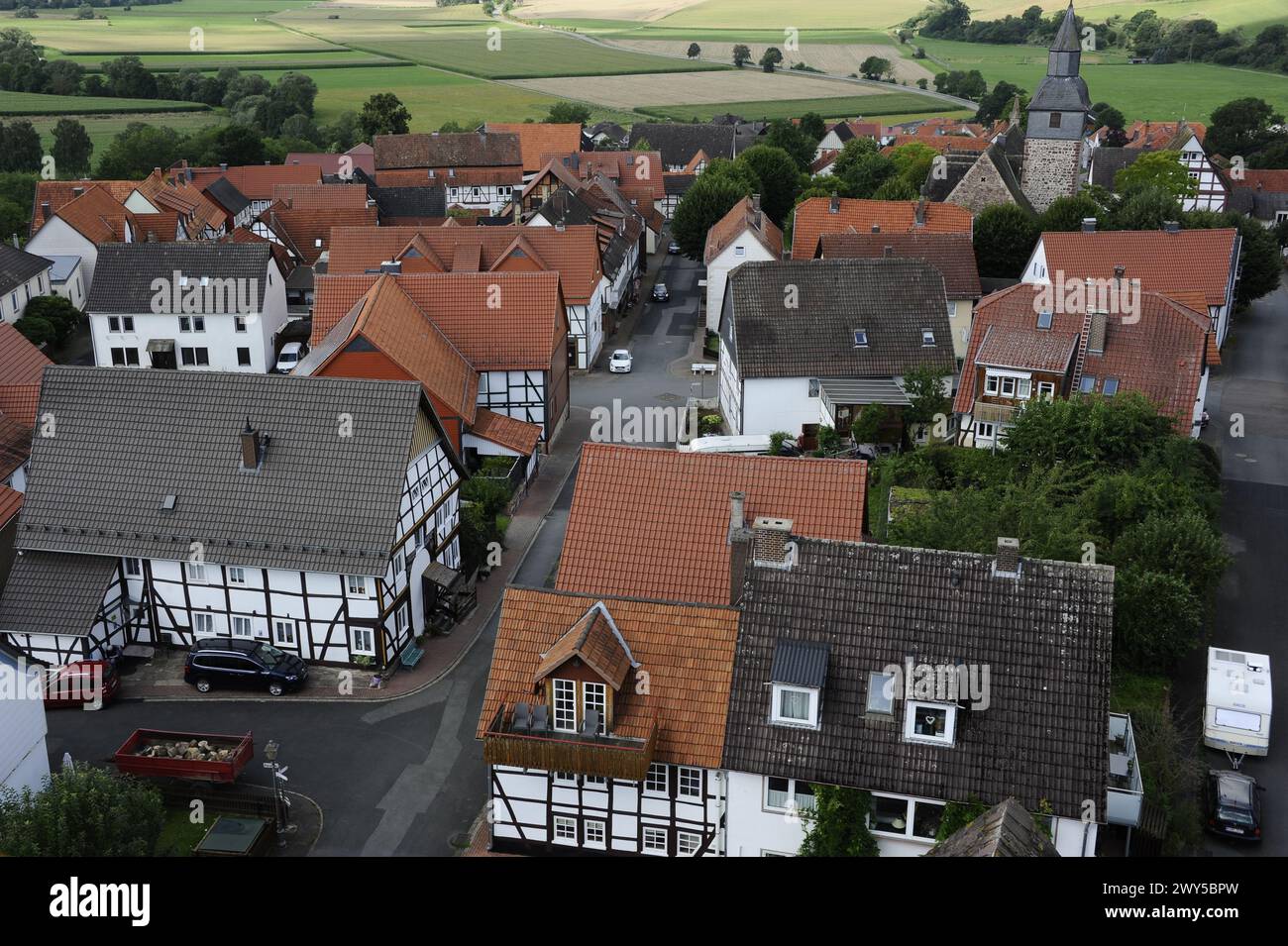 Blick auf das Dorf Trendelburg, Deutschland Stockfoto