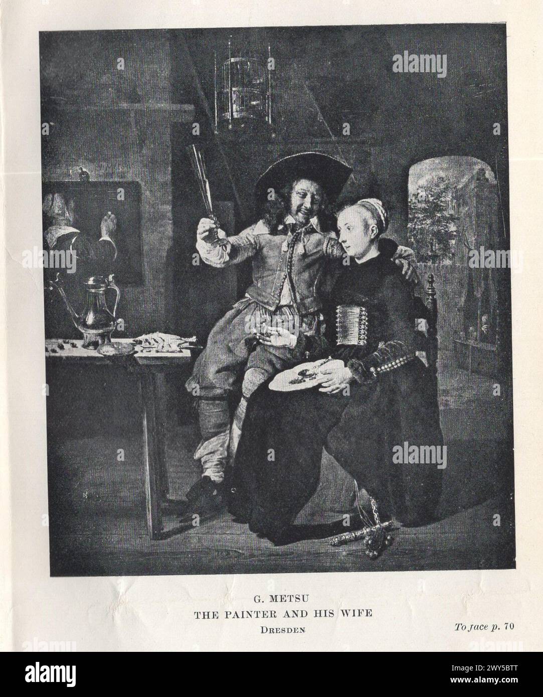 Große Meister der niederländischen und flämischen Malerei von W. Done übersetzt von Margaret L. Clarke , London : Duckworth and Co. New York : Charles Scribners Söhne 1909 / G. Metsu : der Maler und seine Frau Dresden Stockfoto