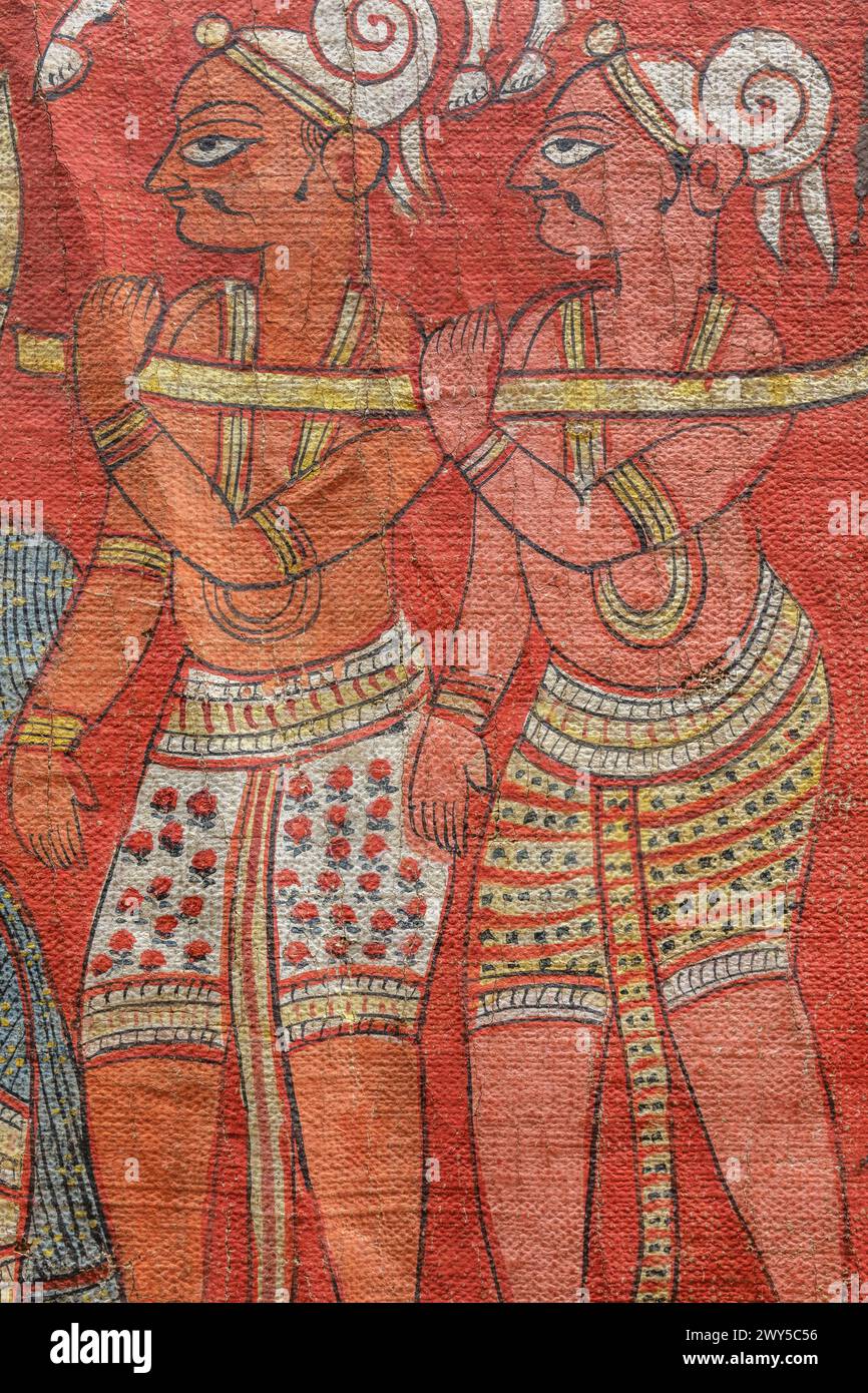 Telangana Textilrollenmalerei, Andhra Pradesh, National Crafts Museum, Neu-Delhi, Indien Stockfoto