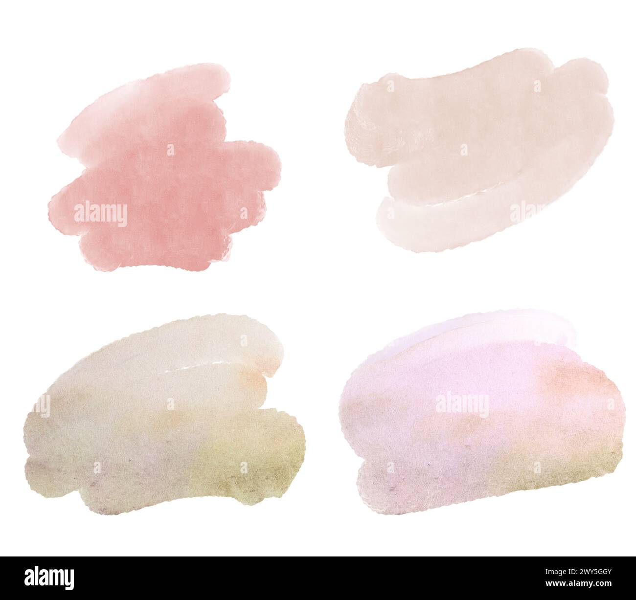 Rosa Grüne Flecken, empfindliche Flecken Aquarell Clipart, Aquarellelemente isoliert auf weiß, Druckqualität Stockfoto