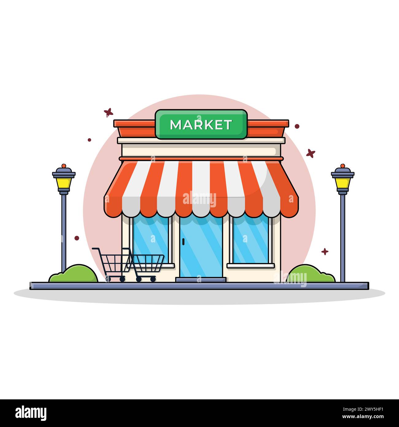 Cartoon Shop Gebäude mit Carts Vector Illustration Stock Vektor