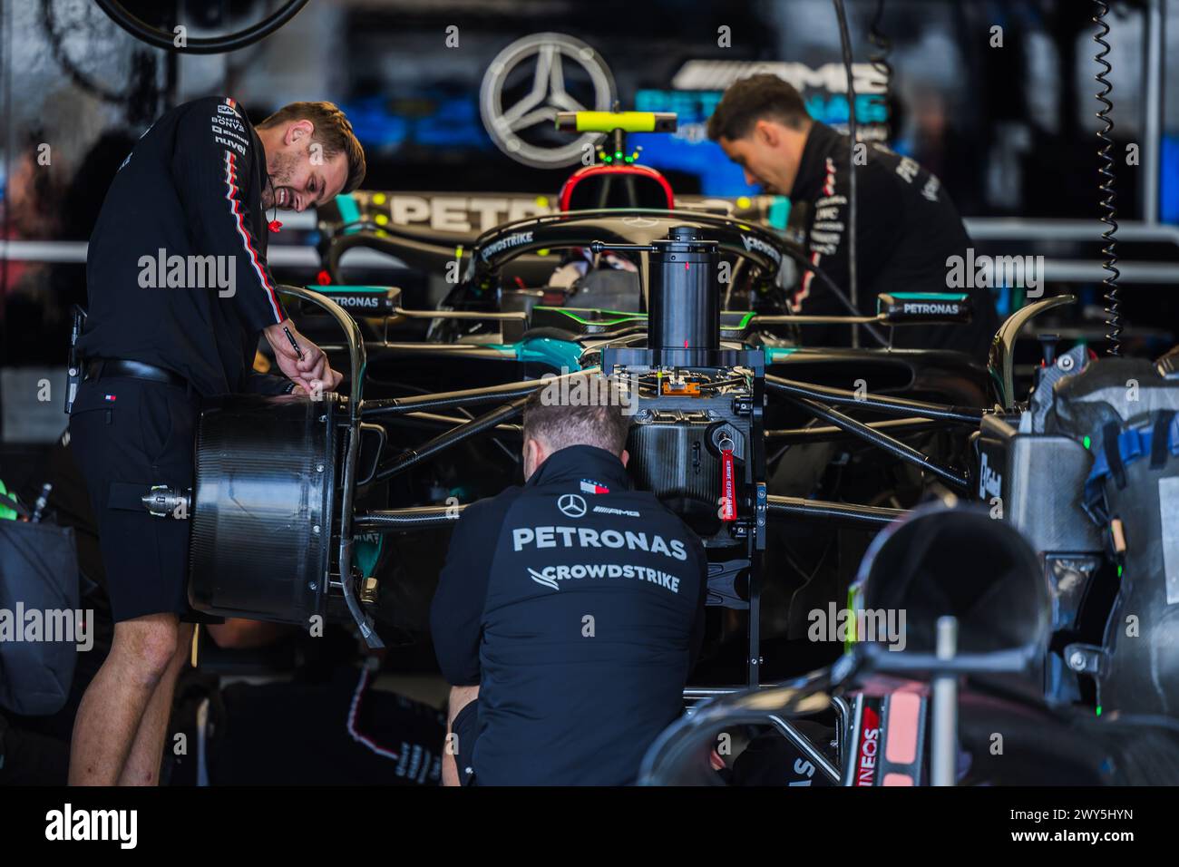 Suzuka Circuit, Mie, Japan. 4.April 2024; Formel-1-Auto des F1-Teams Mercedes AMG Petronas während des Großen Preises von Japan in der Formel 1 Stockfoto
