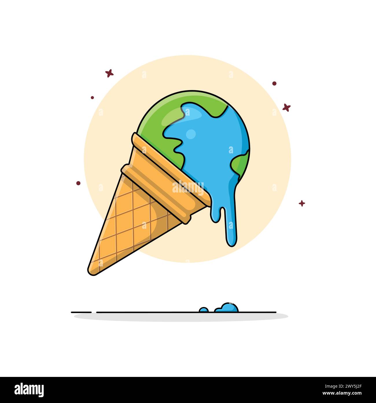 Schmelzkugel Kegel Eis Vektor Illustration. Konzeptentwurf Für Food Object Stock Vektor