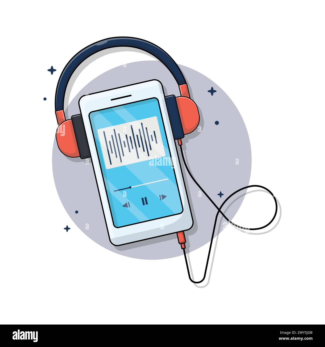 Smartphone mit Kopfhörer Vektor Illustration. Audiobook- oder Podcast-Konzeptdesign hören Stock Vektor