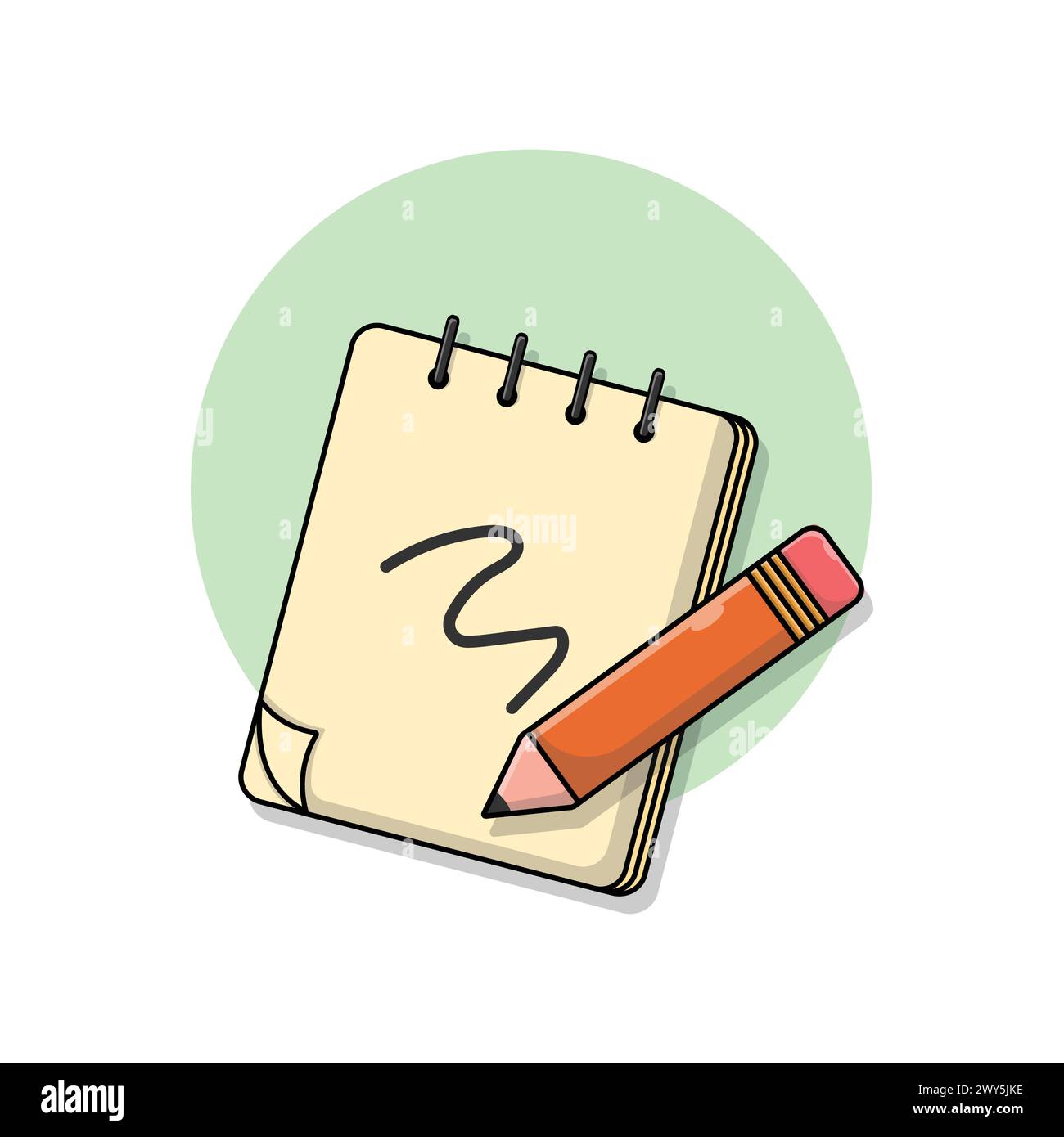 Notizblock und Bleistift Schreibwaren Vektor-Illustration. Konzeptentwurf Für Schulobjekte Stock Vektor
