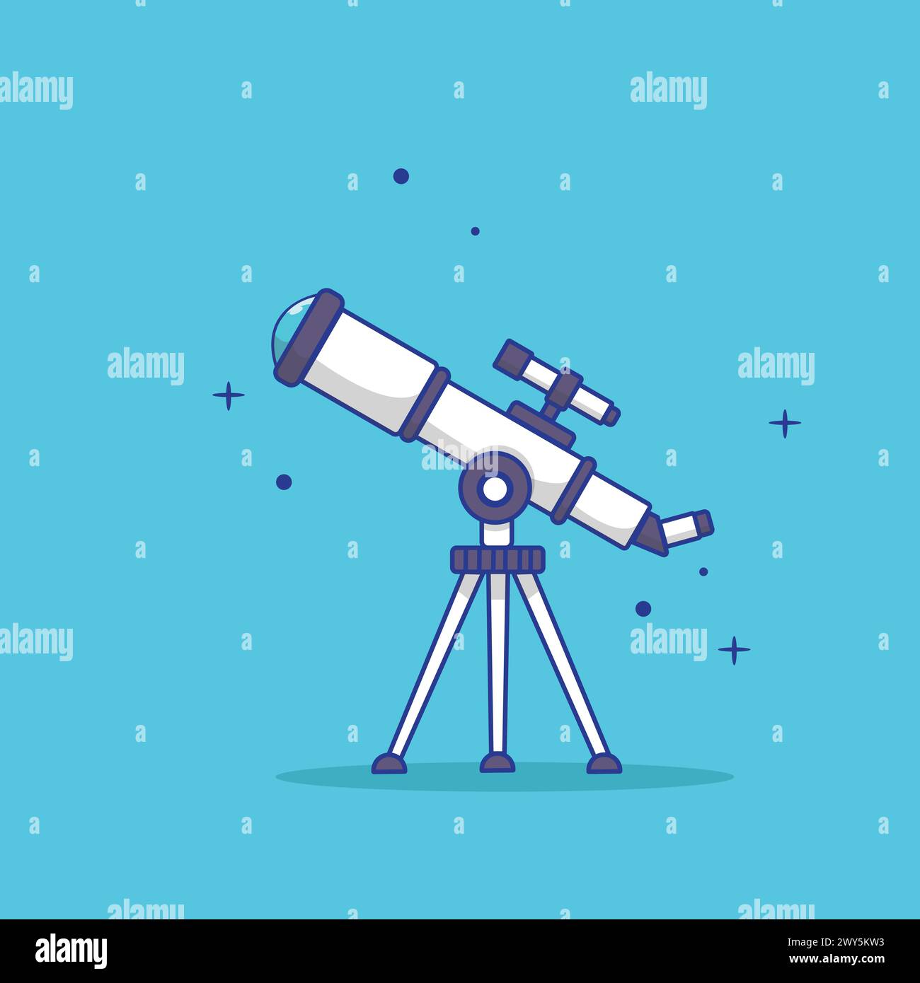 Teleskop-Vektor-Illustration mit Sternen-Ornament. Isolierte Flache Ausführung Mit Teleskop. Stock Vektor