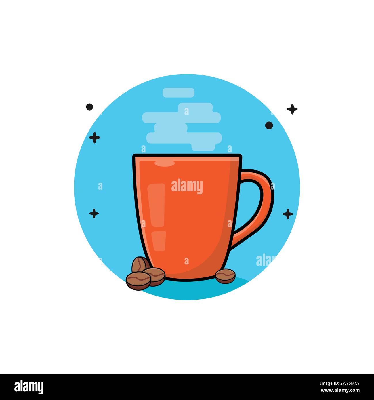 Warme Kaffeetasse und Kaffeebohne Vektor-Illustration. Coffee Time Konzept Stock Vektor