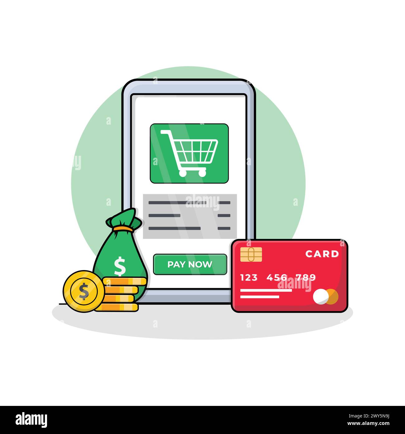 Online-Shopping mit Kartenvektor-Illustration. Konzept Für Digital Pay Technology Stock Vektor