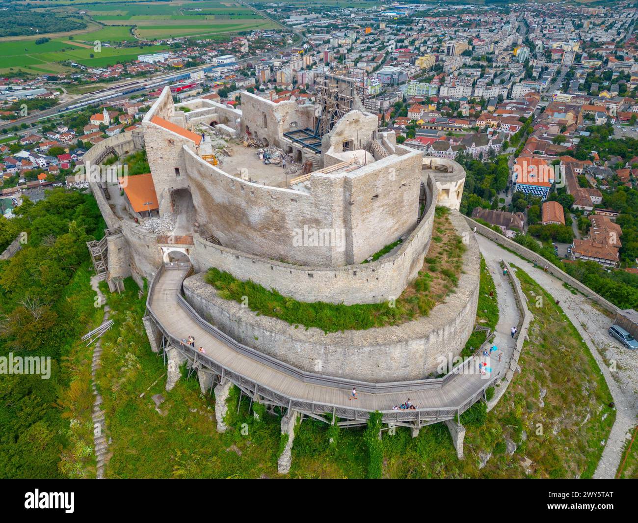 Die Festung Deva und die umliegende Landschaft in Rumänien Stockfoto