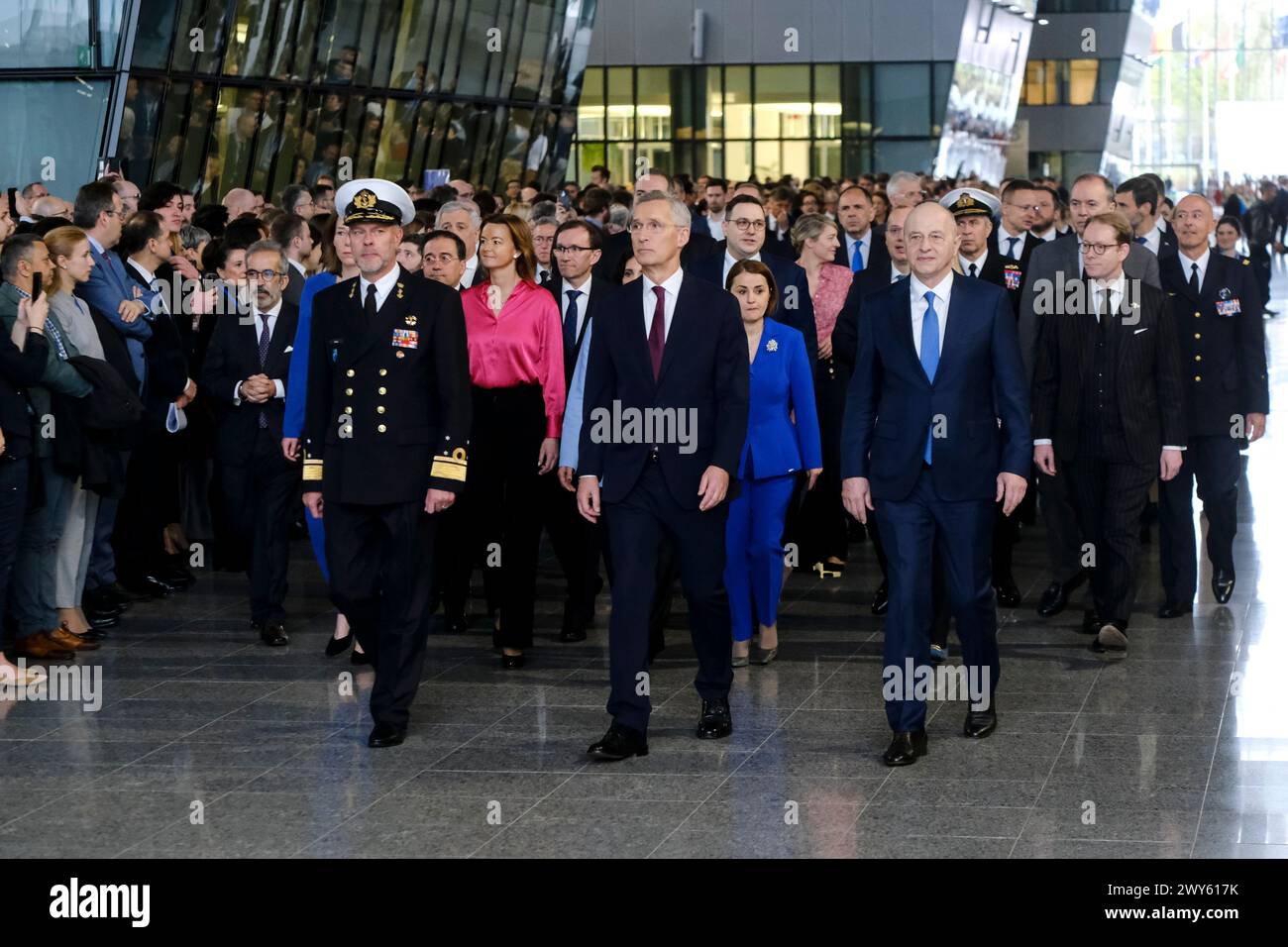 Brüssel, Belgien April 2024. Außenminister wurde am 4. April 2024 bei einer Zeremonie zum 75. Jahrestag der NATO im NATO-Hauptquartier in Brüssel, Belgien, gesehen. Quelle: ALEXANDROS MICHAILIDIS/Alamy Live News Stockfoto