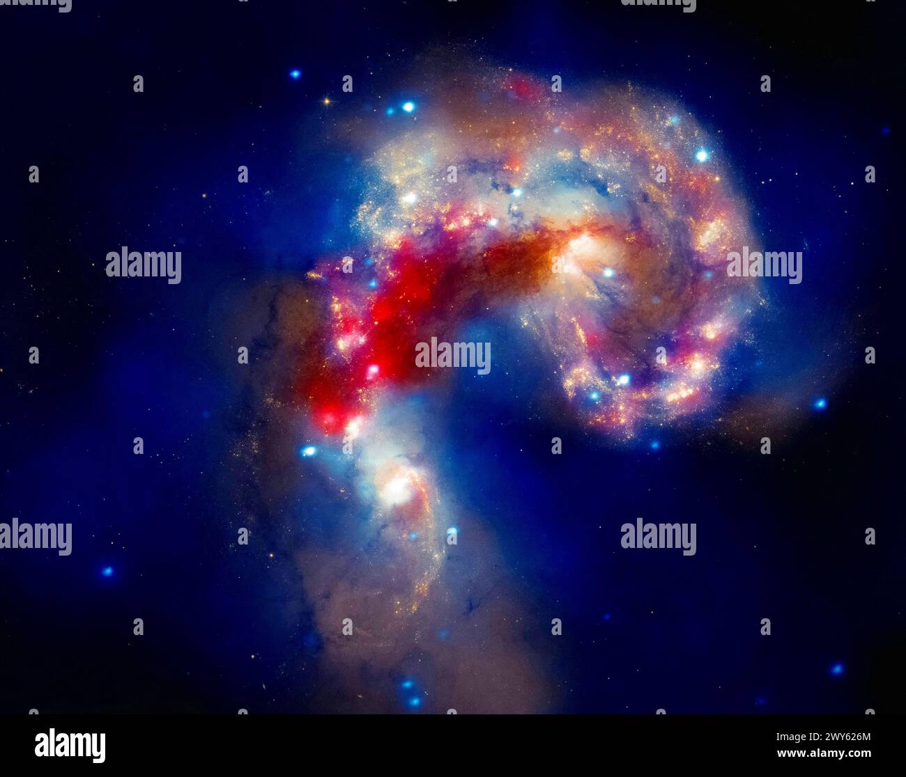 Antennengalaxien/NGC 4038-4039. Digitale Bildverbesserung durch die NASA Stockfoto