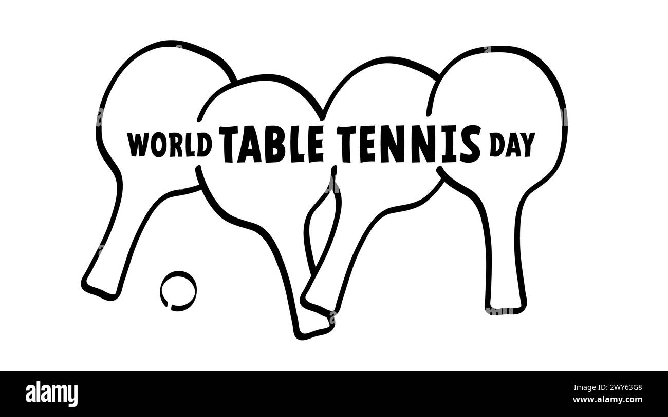 World Tischtennis Day. Tischtennis- und Paddelsymbol. Pingpong-Spots. Tischtennis und Schläger- und Ballspiel. Tischtennisschläger und Bälle. Tischtennisspiel Stockfoto