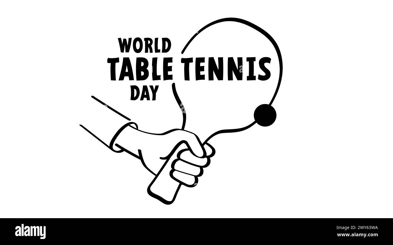 World Tischtennis Day. Tischtennis- und Paddelsymbol. Pingpong-Spots. Tischtennis und Schläger- und Ballspiel. Tischtennisschläger und Bälle. Tischtennisspiel Stockfoto