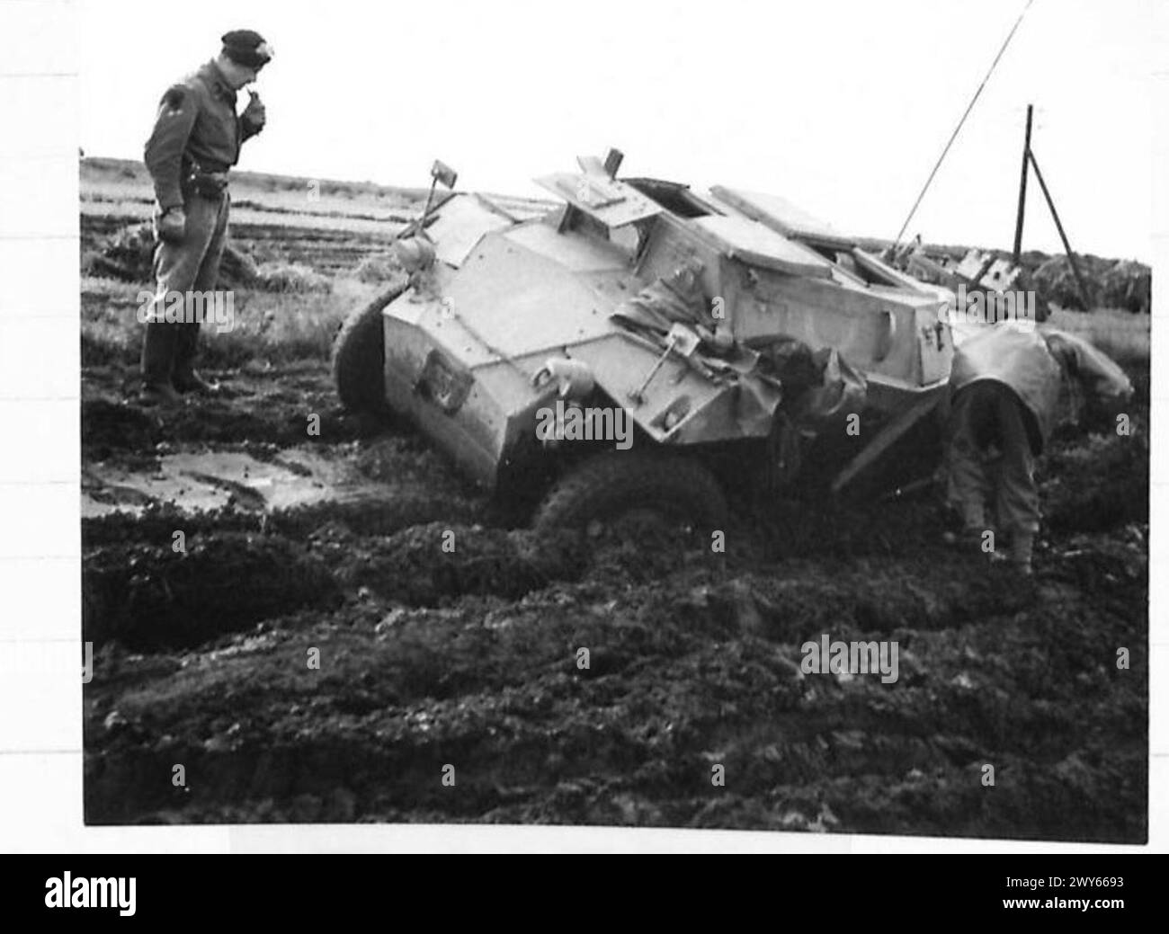 WETTERBEDINGUNGEN - Ein Dingo teilt dasselbe Schicksal. Britische Armee, 21. Armeegruppe Stockfoto