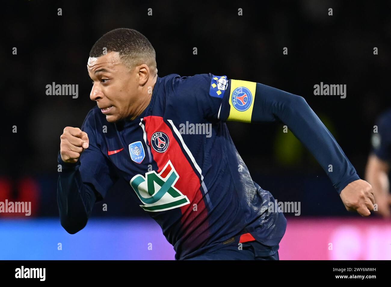 Paris, Frankreich. April 2024. © Julien Mattia/Le Pictorium/MAXPPP - Paris 03/04/2024 Julien Mattia/Le Pictorium - 03/04/2024 - France/Ile-de-France/Paris - Kylian Mbappe lors de la Demi Finale de la Coupe de france, entre la PSG et le Stade Rennais au Parc des Princes, le 03 Avril 2024 - Valeurs ACtuelles out, no jdd, jdd out, #norussia/03/04/2024 - France/Ile-de-France (Region)/Paris - Kylian Mbappe beim Halbfinale des französischen Pokalpokals zwischen PSG und Stade Rennais im Parc des Princes, 03. April 2024 Credit: MAXPPP/Alamy Live News Stockfoto