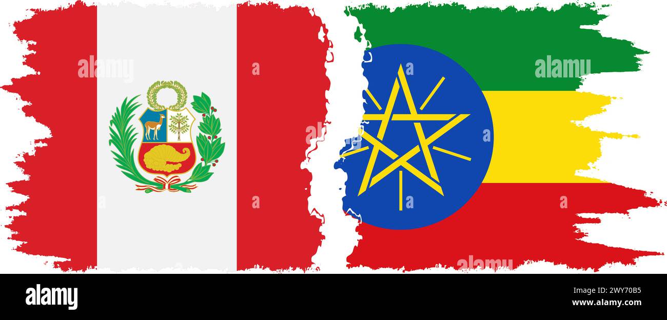 Äthiopien und Peru Grunge Flaggen Verbindung, Vektor Stock Vektor