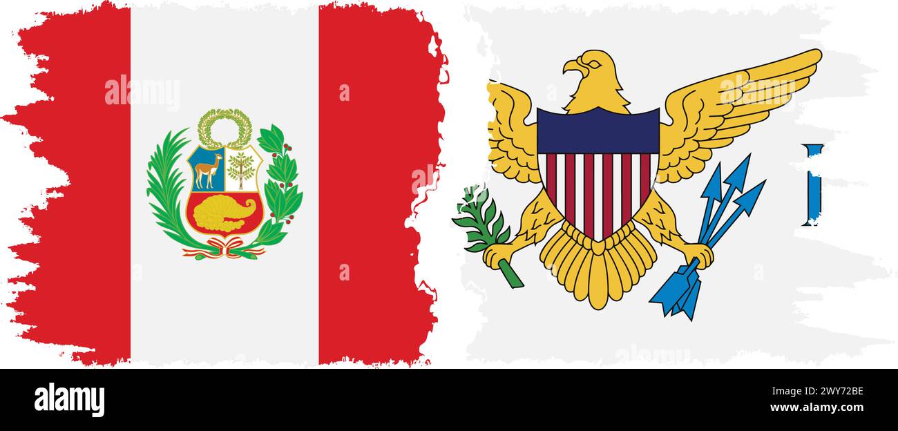 Vereinigte Staaten Jungferninseln und Peru Grunge Flaggen Verbindung, Vektor Stock Vektor