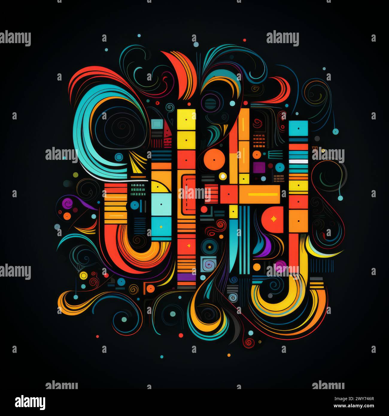 Das Wort U wurde mit leuchtenden und farbenfrohen Linien geschaffen. Stockfoto