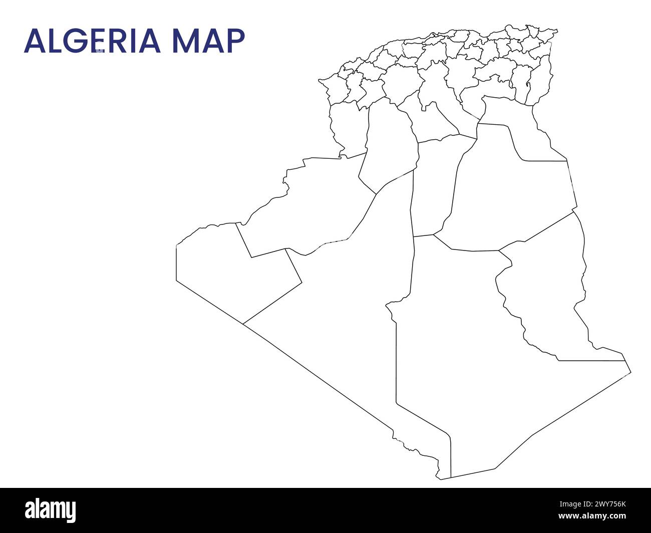 Detaillierte Karte von Algerien. Umrisskarte von Algerien. Afrika. Stock Vektor