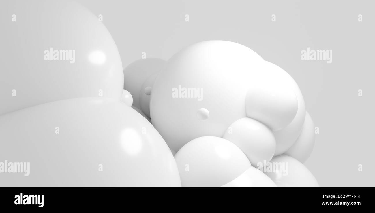 Gruppe weißer Ballons, die in der Luft schweben, 3D-Darstellung Stockfoto