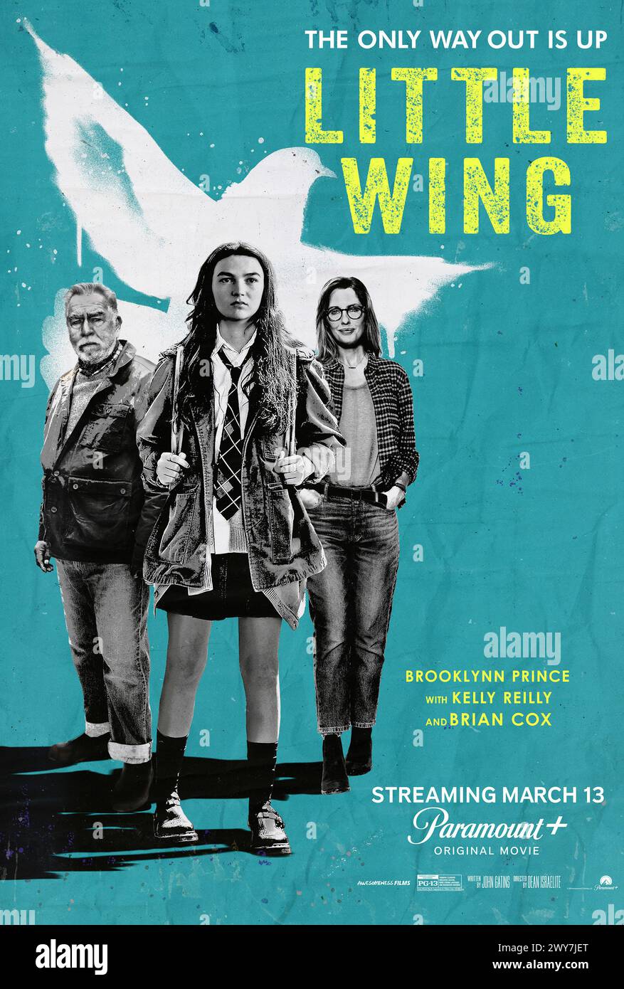 Little Wing (2024) von Dean Israelite mit Brooklynn Prince, Che Tafari und Brian Cox. Folgt einem 13-jährigen Mädchen, das in die Welt des Taubenrennens geschleppt wird, während sie sich mit der Scheidung ihrer Eltern und dem drohenden Verlust ihres Heims auseinandersetzt. Werbeplakat.***NUR REDAKTIONELLE VERWENDUNG*** Credit: BFA / Paramount+ Stockfoto