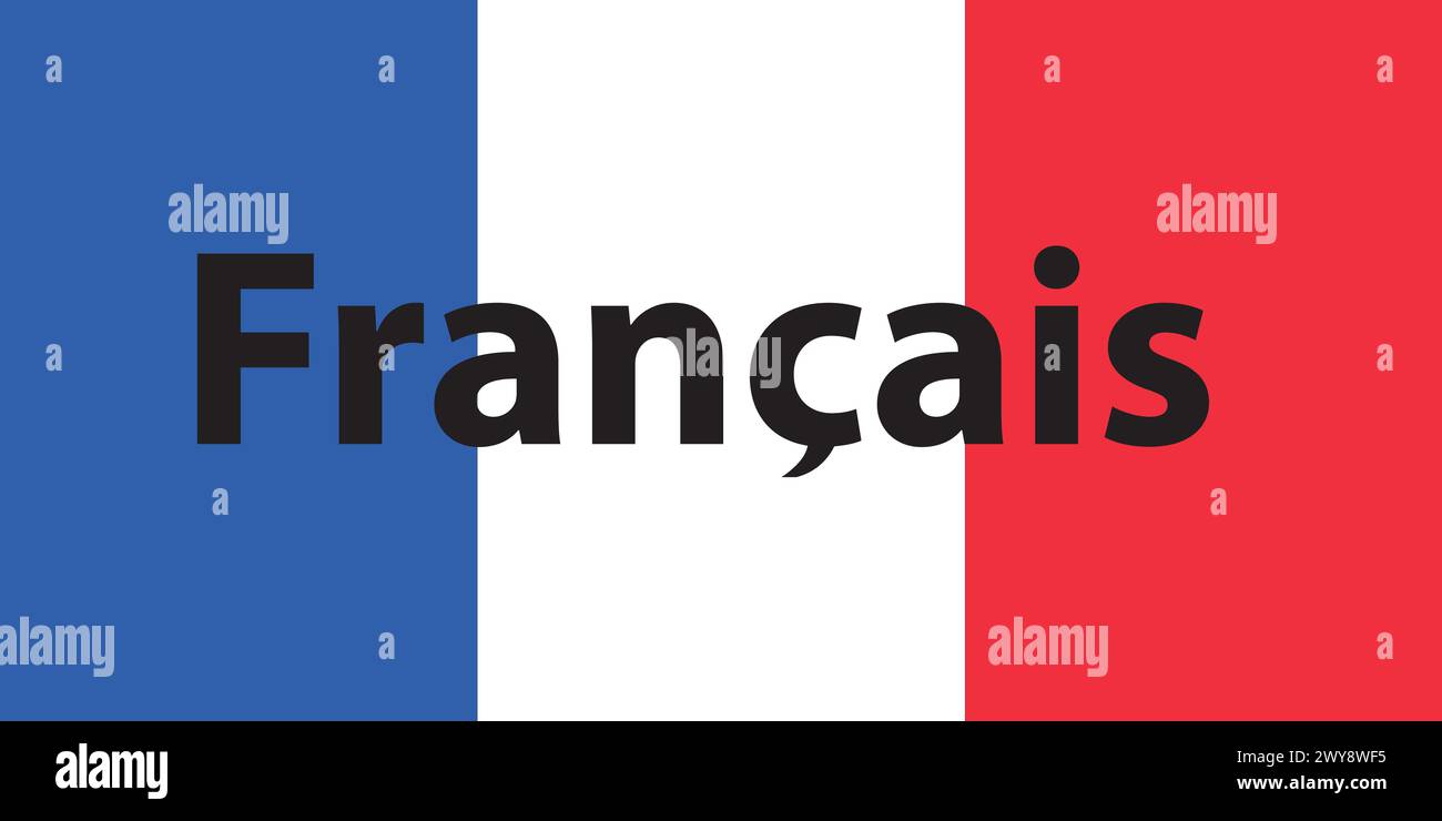 Spricht Französisch. Wort über die Flagge Frankreichs, Vektorbanner Stock Vektor