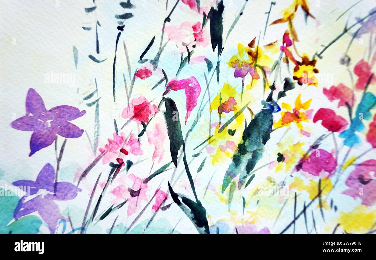 Abstrakte farbige Hintergründe für Design Kunst Aquarell Malerei Blume Stockfoto