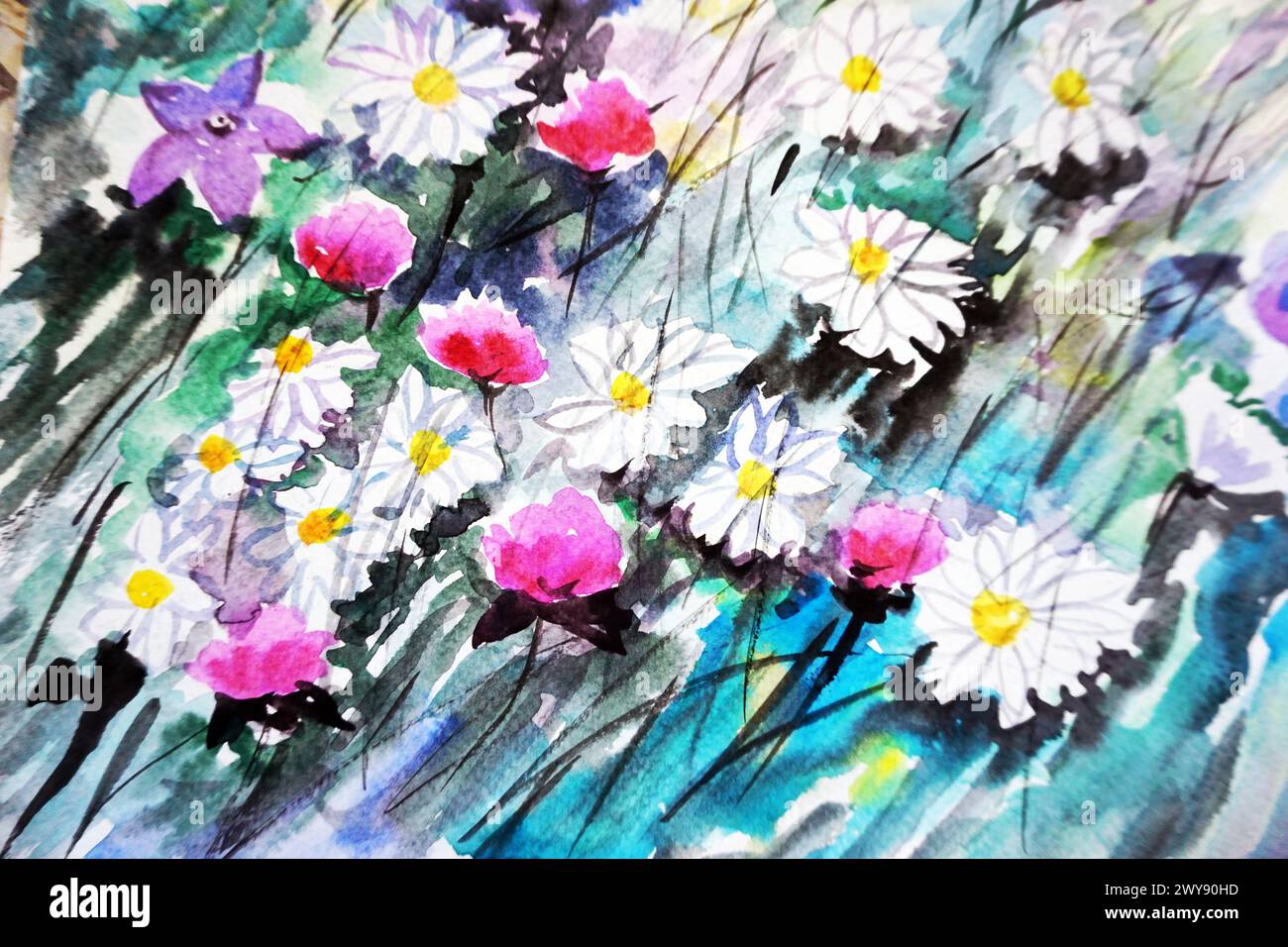 Abstrakte farbige Hintergründe für Design Kunst Aquarell Malerei Blume Stockfoto