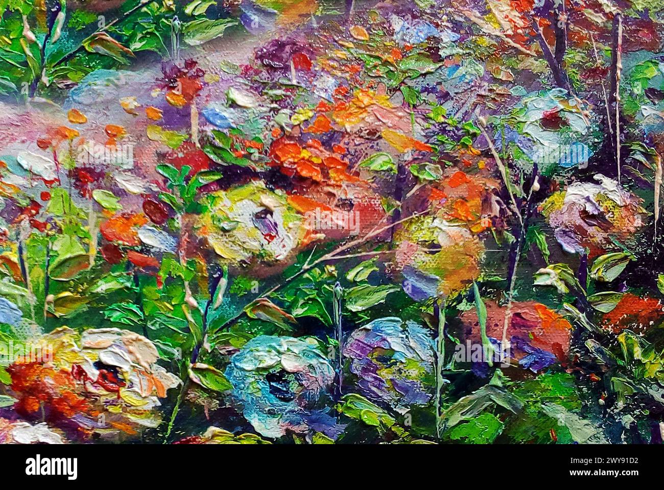 Original Ölgemälde abstrakte Farbe Blütenblatt Blume Stockfoto