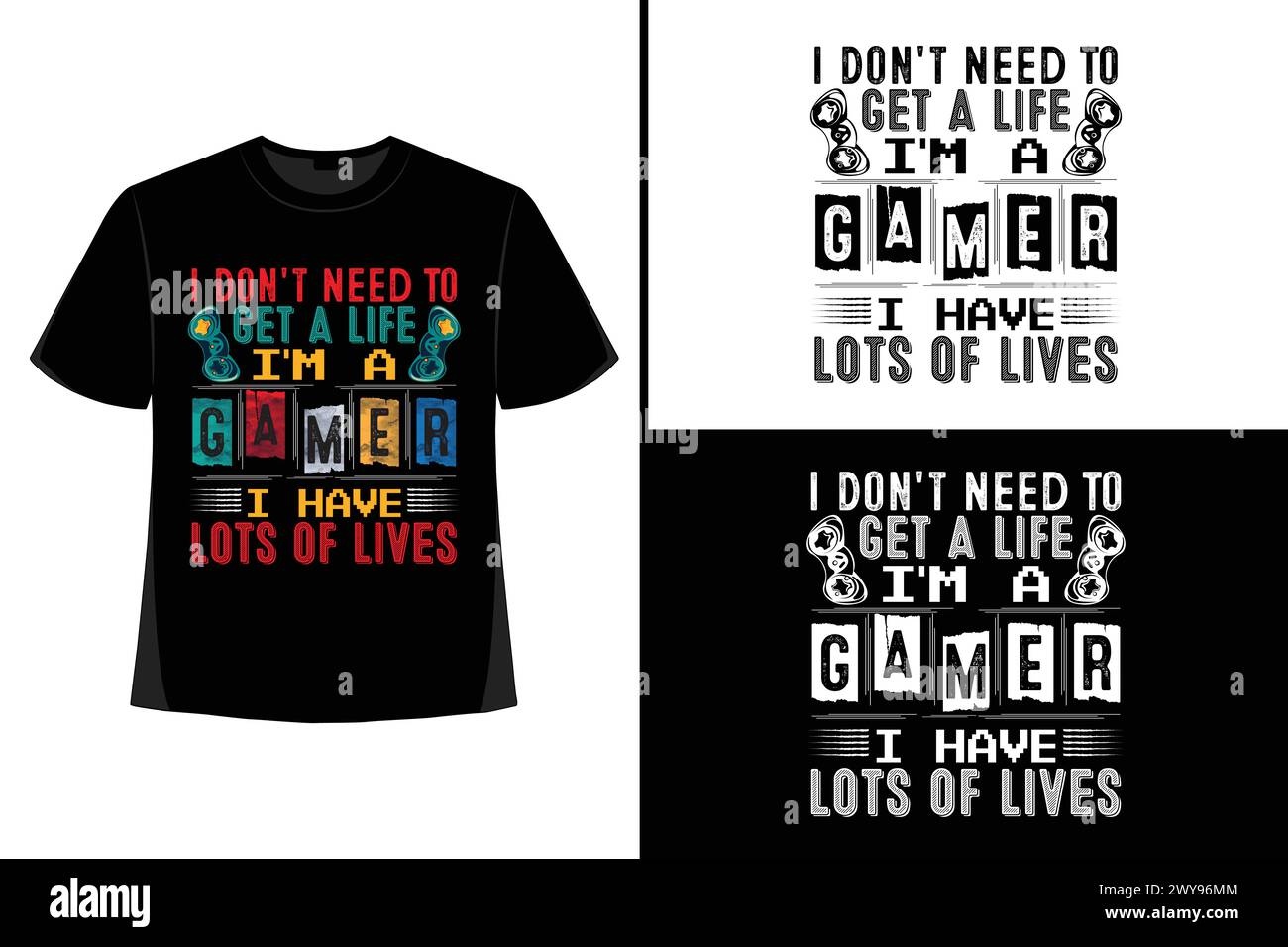 Trendiges Gamer T-Shirt Design Gaming Bekleidung Stock Vektor