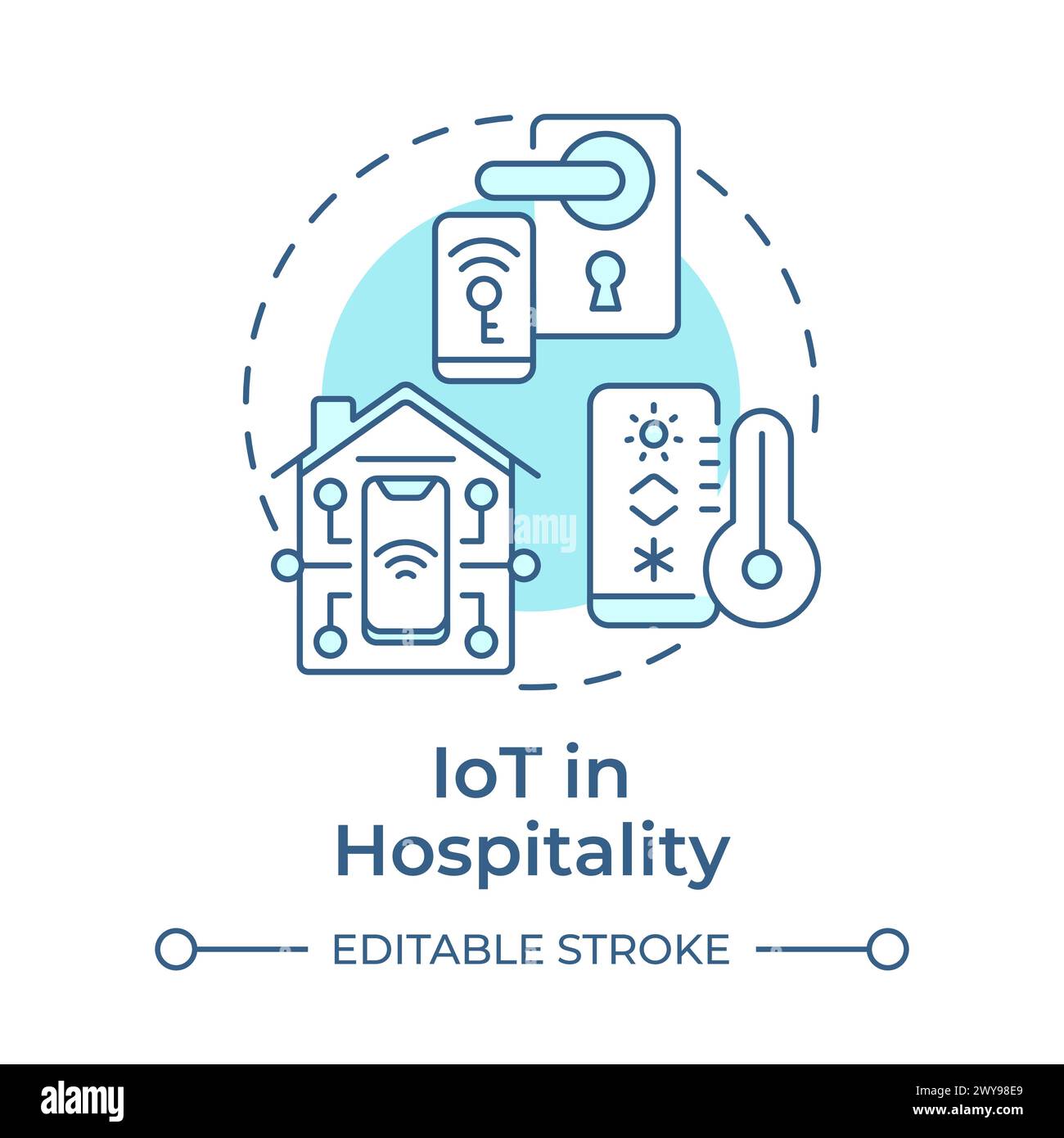 IoT in der Gastfreundschaft sanftes blaues Konzeptsymbol Stock Vektor