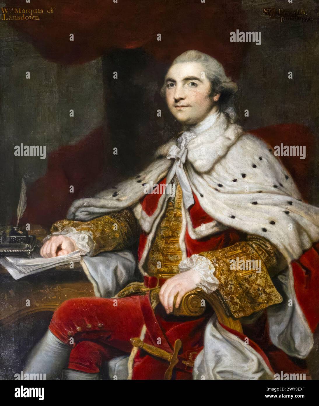 William Petty, 2. Earl of Shelburne (1737–1805), anglo-irischer Whig-Politiker und Premierminister von Großbritannien 1782–1783, Porträtgemälde in Öl auf Leinwand von Sir Joshua Reynolds, 1771 Stockfoto